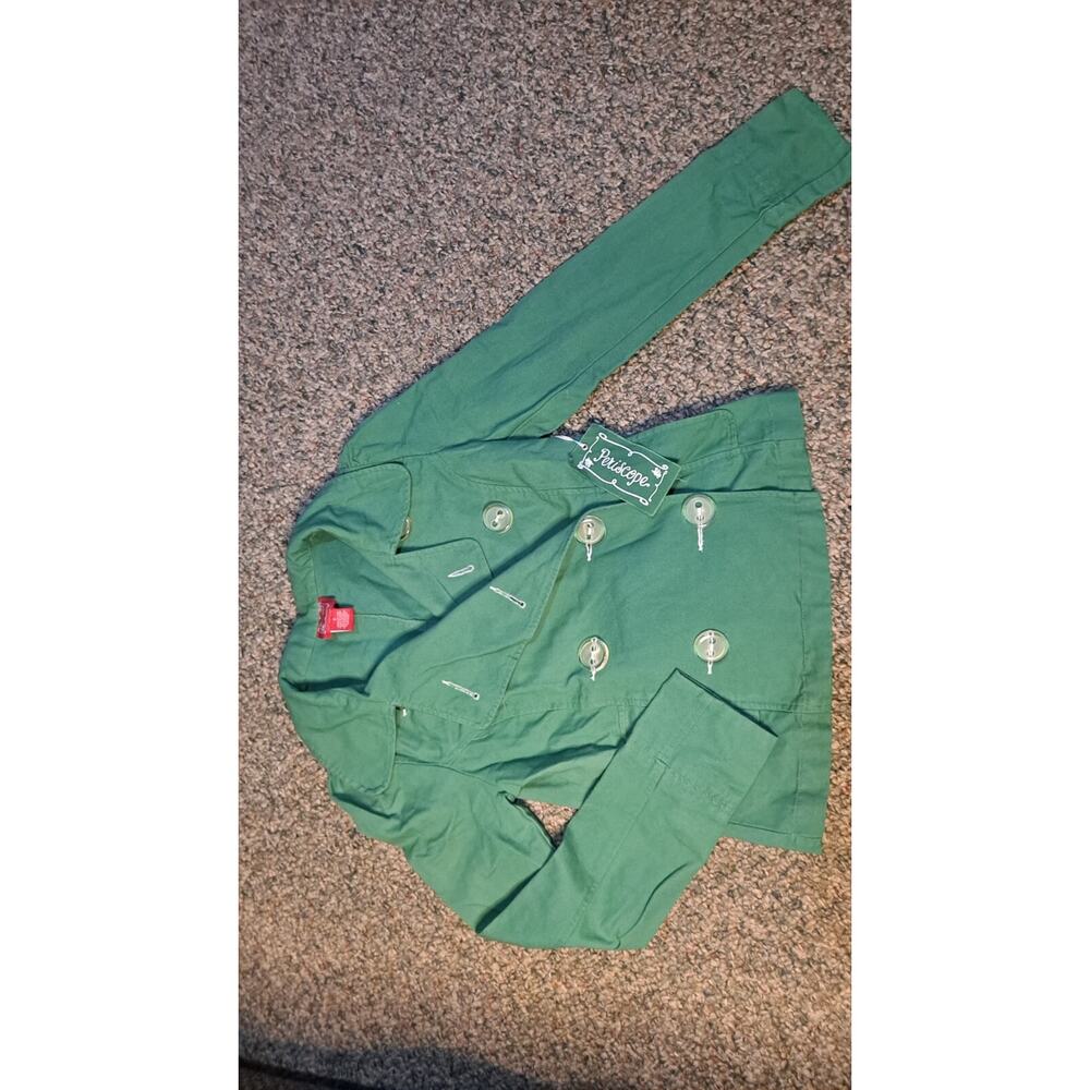 Periscope Jacket Small S Girls Green Double Breasted Canvas 100% Cotton